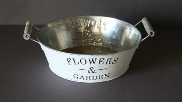 Zink-Schale-Flowers-&-Garden,-shabby,-weiß-gewaschen,-D-=-24-cm,-H-=-8-cm